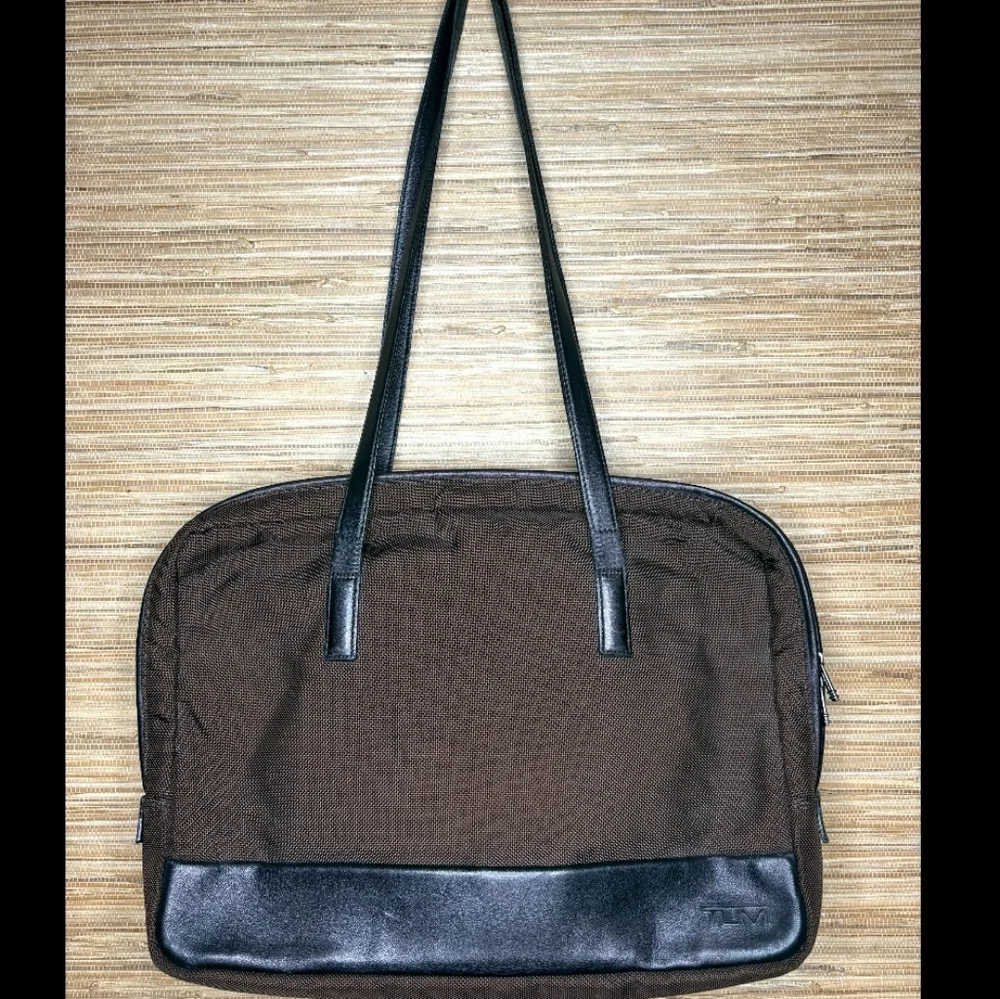Tumi Ballistic Nylon Leather Trim Shoulder Carryon Briefcase Brown and Black